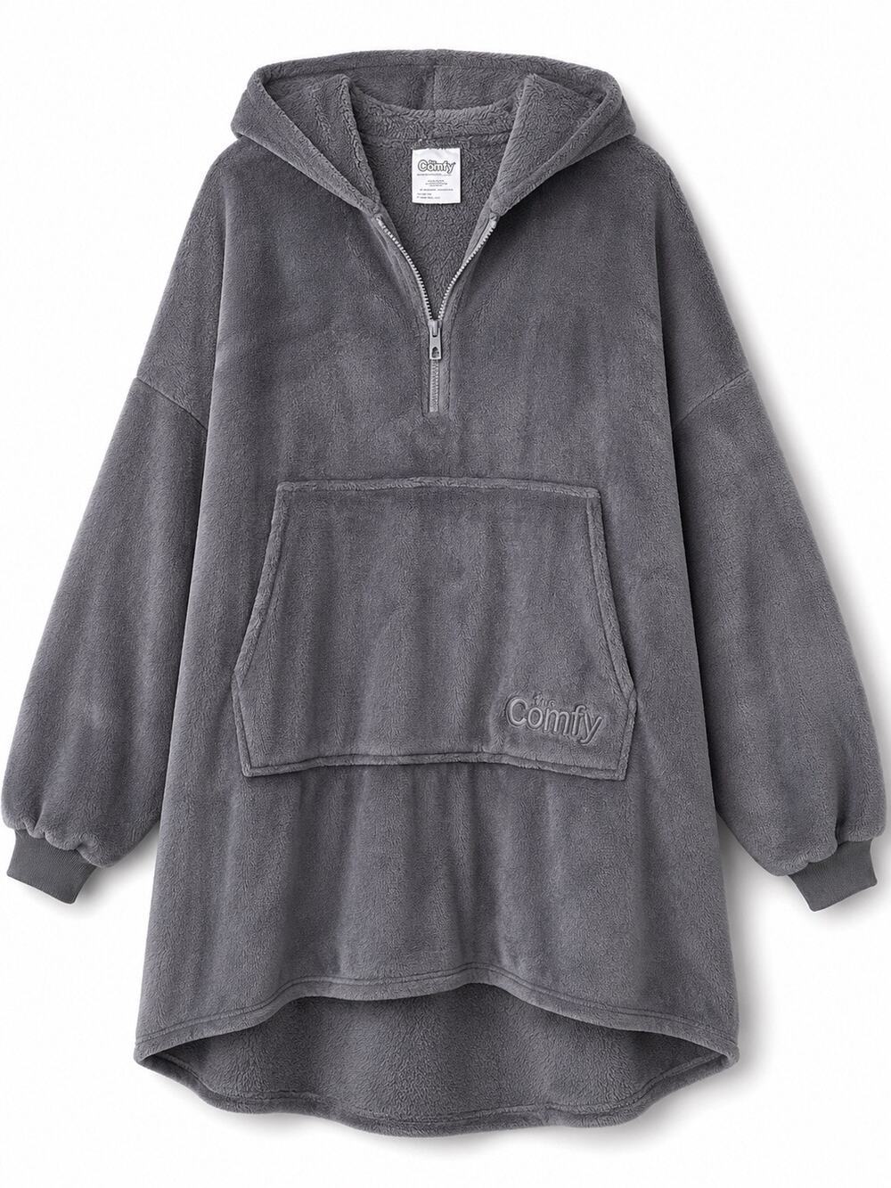 The Comfy Gray Oversized Sherpa Hooded Wearable Blanket Hoodie One Size Plush - Picture 1 of 7